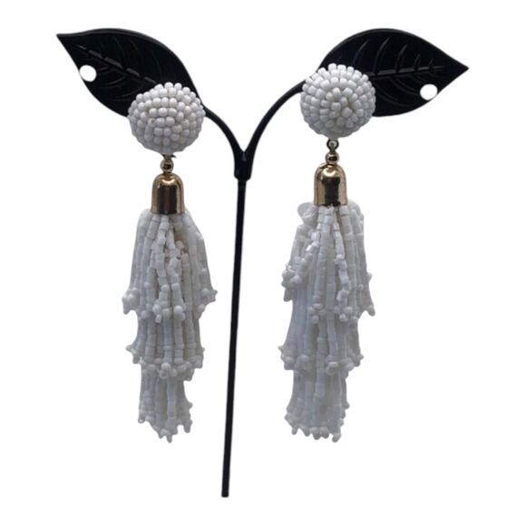 Panacea NIP White Iridescent Glass Beads And Silk Threads Tassel Earrings - Picture 11 of 12